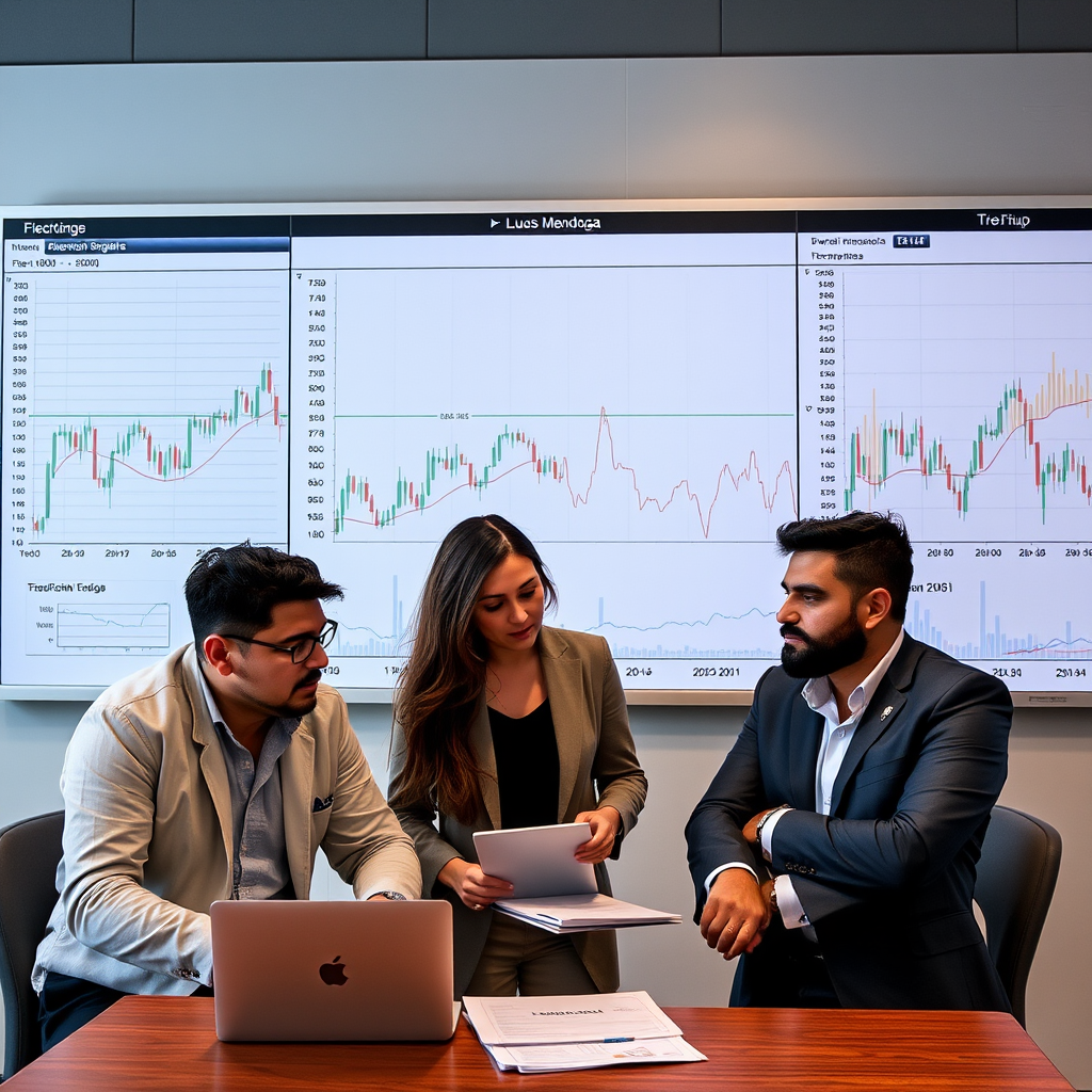 División de análisis e investigación con especialistas en insights de mercado y análisis técnico, incluyendo Dr. Alejandro Morales, Sofia Herrera y Lucas Mendoza trabajando en investigación blockchain y correlaciones peso-crypto